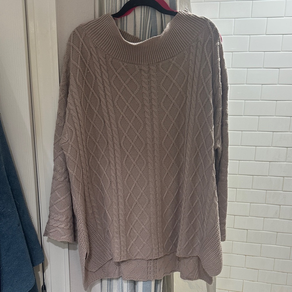 Love Cable Knit Cowl Sweater - Brown